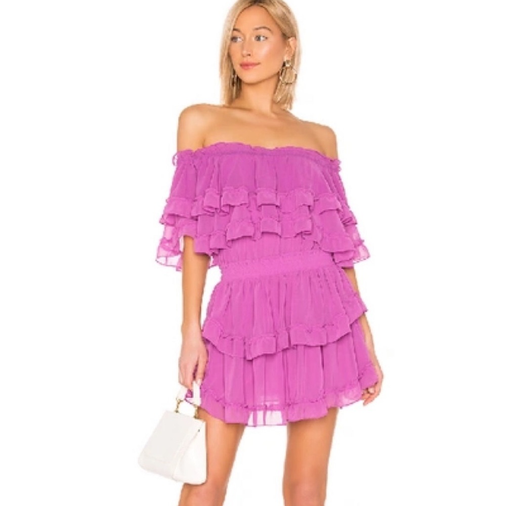 Miss Los Angeles mini ruffled off the shoulder dress